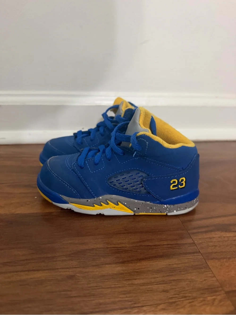 Jordan Kids Blue and Yellow '23' High-Top Sneakers